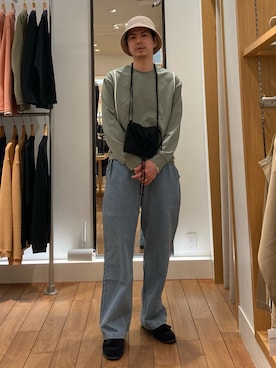 「GLOSTER（グロスター）のアイテム（帽子）」を使った、miyazakitakuroさん（メンズ・171cm）の春コーディネート