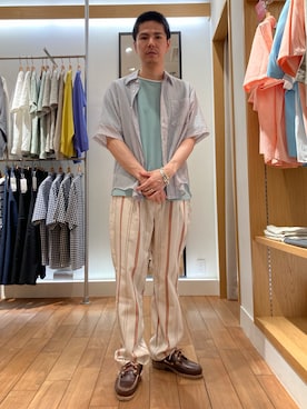 「低身長男子」｜「アイテム（モカシン/デッキシューズ）」を使った、miyazakiさん（メンズ・171cm）の夏コーディネート