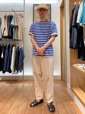 「GLOSTER（グロスター）のアイテム（ハンチング/ベレー帽）」を使った、miyazakitakuroさん（メンズ・171cm）の夏コーディネート