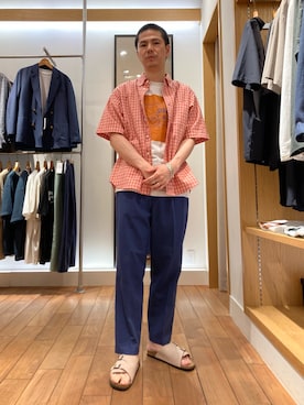 「GLOSTER（グロスター）のアイテム（シューズ）」を使った、miyazakiさん（メンズ・171cm）の夏コーディネート