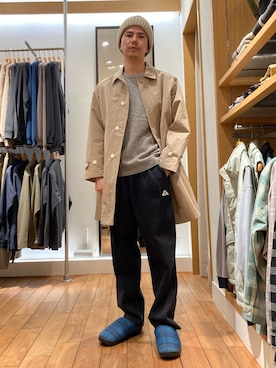 「GLOSTER（グロスター）のアイテム（ステンカラーコート）」を使った、miyazakitakuroさん（メンズ・171cm）の秋コーディネート