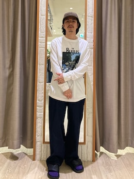 「GOOD ROCK SPEED（グッドロックスピード）の【GOOD ROCK SPEED/グッドロックスピード】別注ロンT バンド バンT（Tシャツ/カットソー）」を使った、miyazakiさん（メンズ・171cm）の秋コーディネート