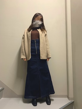 「ハイウエストスカート」｜「アイテム（ジャケット/アウター）」を使った、hanakumaさん（レディース・160cm）の冬コーディネート