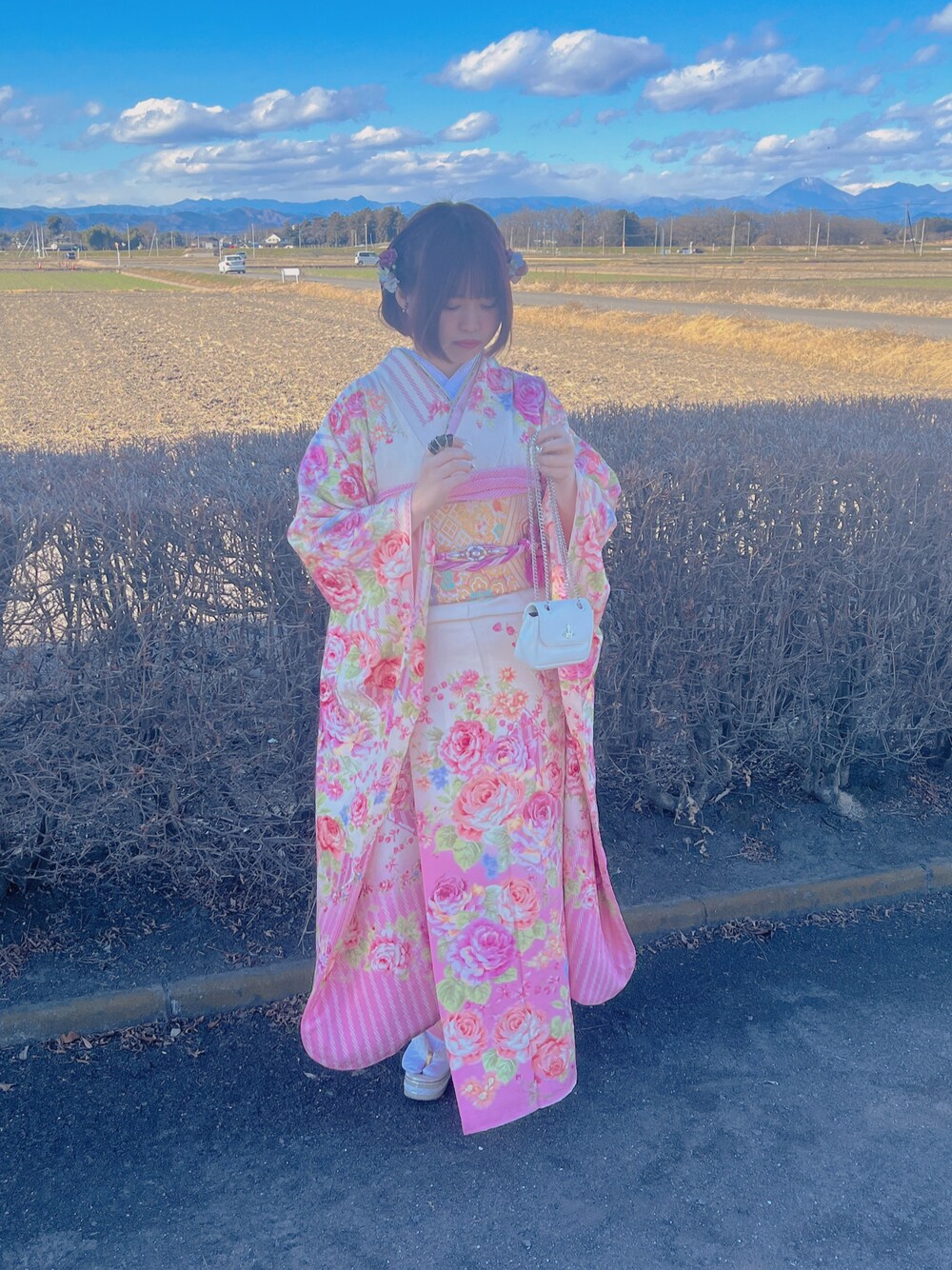 「成人式、成人式振袖、LIZLISA、振袖 成人式」｜「LIZLISA dollのアイテム（着物、ピンク系）」を使った、ぁゅ(ぅ)さん（レディース・155cm）の冬コーディネートの1枚目の写真