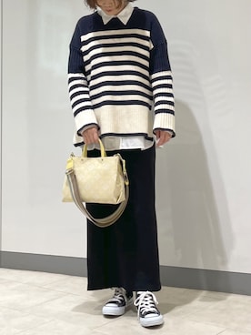 「ミニトート」｜「アイテム（シューズ）」を使った、ichiさん（レディース・158cm）の冬コーディネート