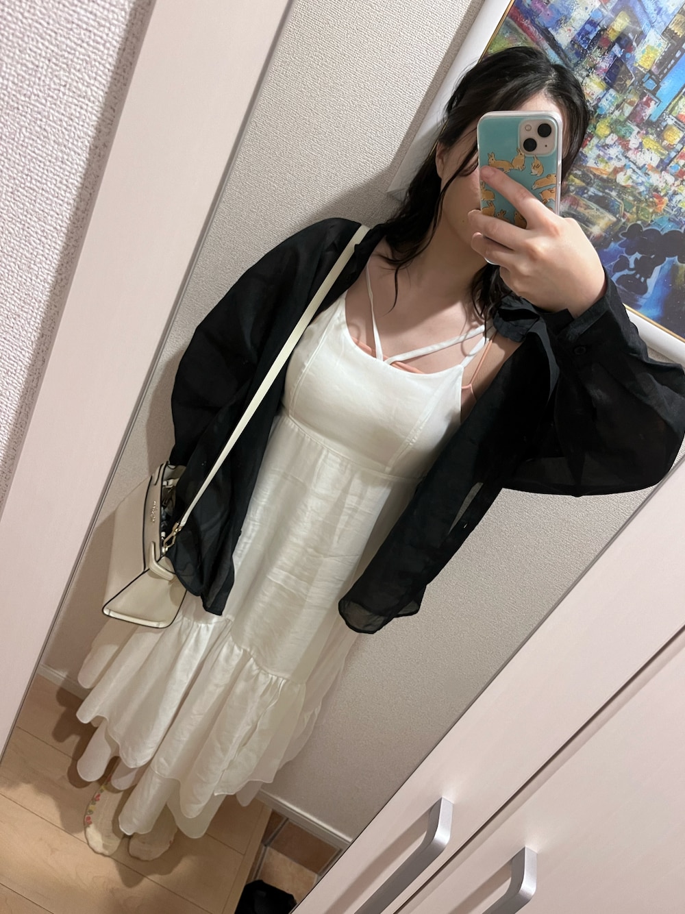 「Olu.の【eminee x Olu.】デコルテラインキャミソールワンピース（ワンピース、ホワイト系）」を使った、bitansansuiさん（骨格ナチュラル・レディース・162cm）の夏コーディネートの1枚目の写真