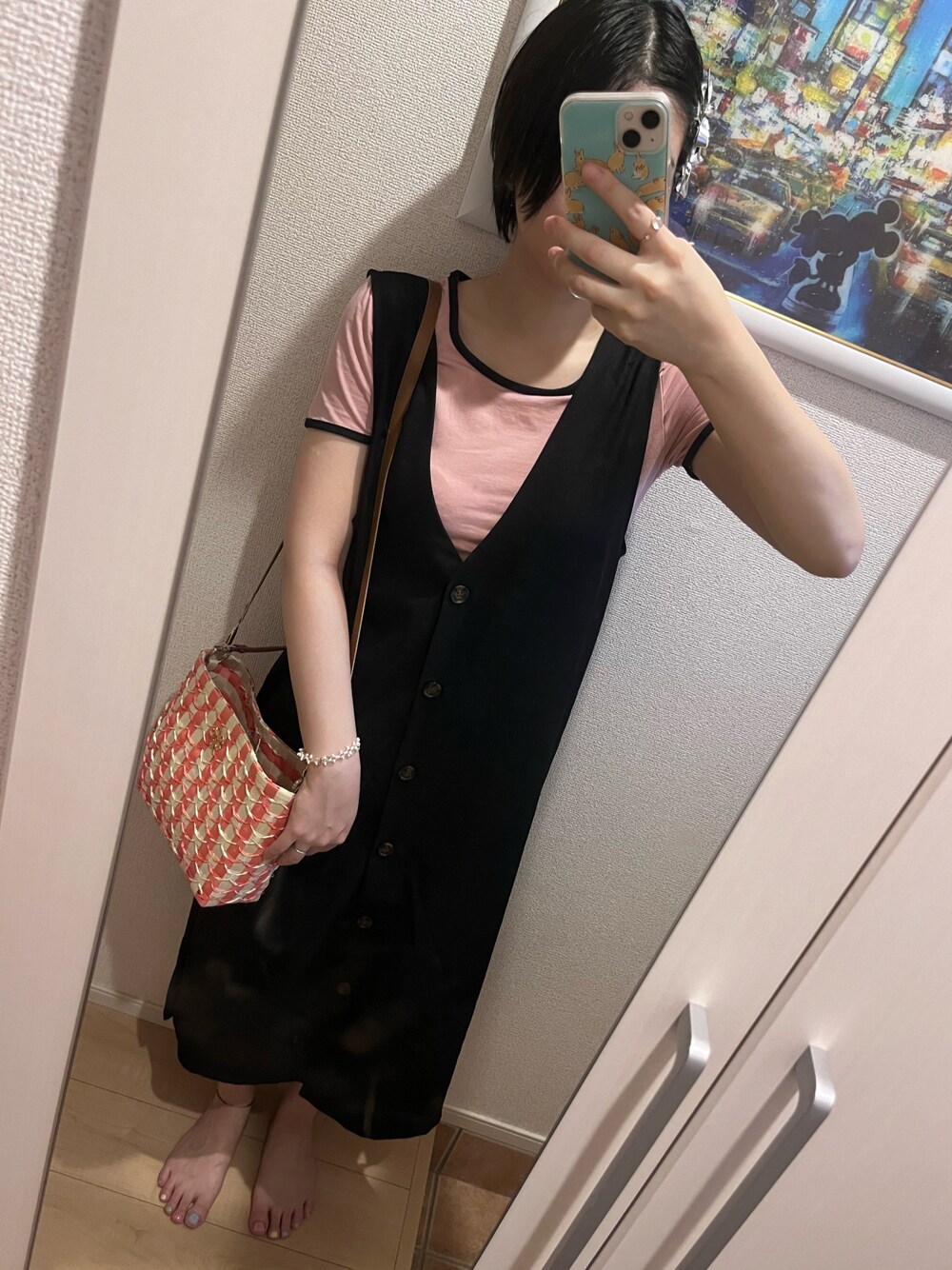「しまむらのアイテム（トップス、ブラック系）」を使った、bitansansuiさん（骨格ナチュラル・レディース・162cm）の夏コーディネートの1枚目の写真