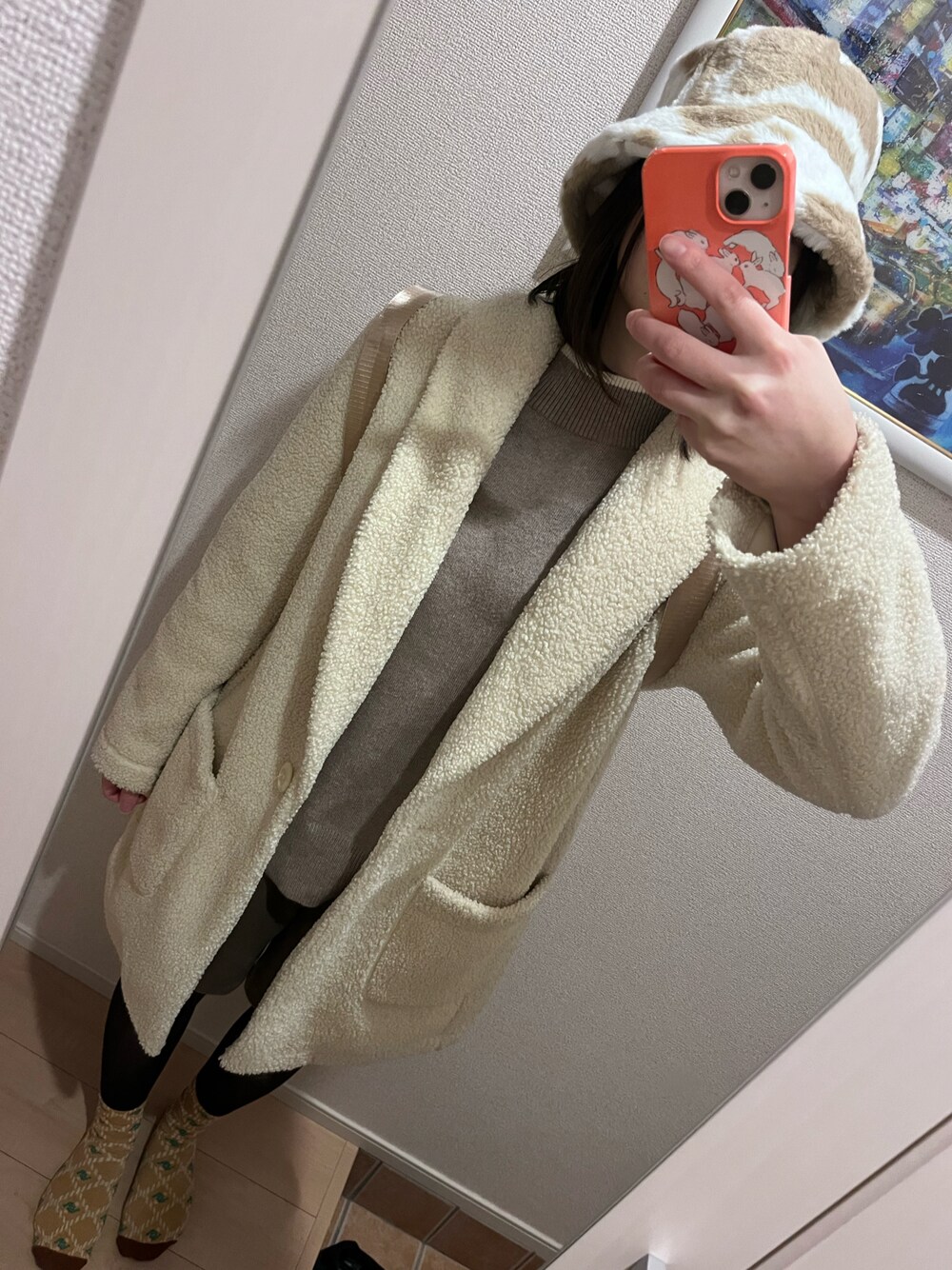 「UNIQLOのアイテム（ジャケット/アウター、ベージュ系）」を使った、bitansansuiさん（骨格ナチュラル・レディース・162cm）の冬コーディネートの1枚目の写真