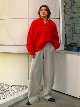 「Ungrid（アングリッド）のカシミヤ混ニットパンツ（その他パンツ）」を使った、工藤李奈さん（レディース・159cm）の冬コーディネート