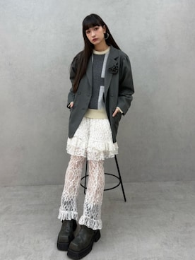 「jouetie（ジュエティ）のUnionJackジャガードルーズニット（ニット/セーター）」を使った、ALYSHIAさん（レディース・167cm）の秋コーディネート