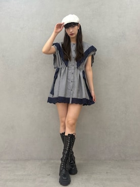「jouetie（ジュエティ）の【kaorinomori×jouetie】レースハンチング（ハンチング/ベレー帽、ホワイト系）」を使った、ALYSHIAさん（レディース・167cm）の夏コーディネート