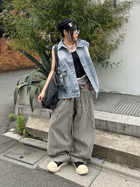 「アイテム（ニットキャップ/ビーニー）」を使った、ごまだれさん（レディース・162cm）の夏コーディネート