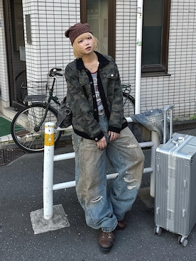 「アイテム（デニムジャケット）」を使った、ごまだれさん（レディース・162cm）の冬コーディネート