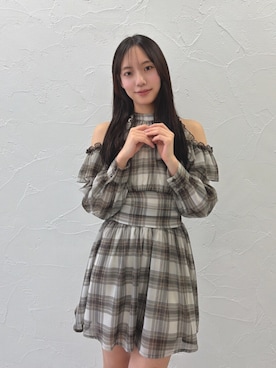 「RESEXXY（リゼクシー）のアメスリフレアミニワンピース（ワンピース、ブラウン系）」を使った、FUMIさん（レディース・165cm）の春コーディネート