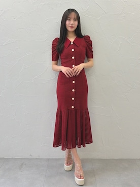 「RESEXXY（リゼクシー）のラッセルマーメイドワンピース（ワンピース、レッド系）」を使った、FUMIさん（レディース・165cm）の春コーディネート