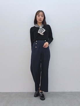 「TONAL（トーナル）のモノグラムJQタイニット（ニット/セーター、ブラック系）」を使った、FUMIさん（レディース・165cm）の秋コーディネート