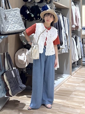 「GLOBAL WORK（グローバルワーク）のmeets India/刺繍レースベスト/601191（ベスト、ホワイト系）」を使った、hina11aa18さん（レディース）の春コーディネート