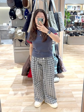 「GLOBAL WORK（グローバルワーク）のサッカータックイージーパンツ/646208（その他パンツ、ブラック系）」を使った、GW hinAさん（レディース）の夏コーディネート