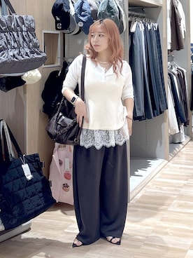「GLOBAL WORK（グローバルワーク）のサラサラヘンリーネック長袖プルオーバー/1017895（Tシャツ/カットソー、ホワイト系）」を使った、GW hinAさん（レディース）の夏コーディネート