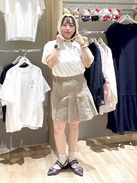 「GLOBAL WORK（グローバルワーク）のバブーシュカ/658911（キャップ、ホワイト系）」を使った、GW hinAさん（レディース）の夏コーディネート