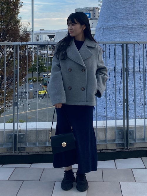 セール】ショート丈 オーバーサイズウールブレンドPコート（ピーコート