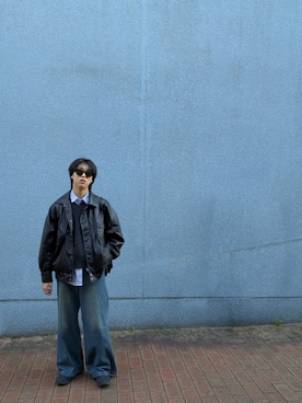 「CLEL（クレイル）の【CLEL】Vintage Design Blouson/ヴィンテージデザイン合皮ブルゾン（ブルゾン、ブラック系）」を使った、HISAさん（メンズ・172cm）の冬コーディネート