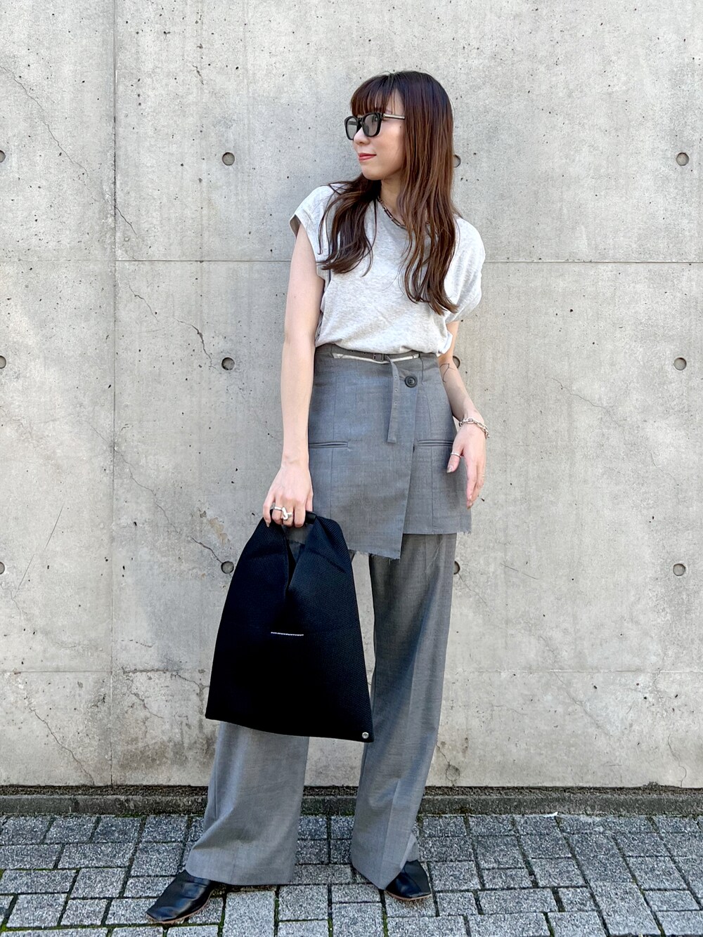 Chambray Satin Layered Pants/シャンブレーサテンレイヤードパンツ