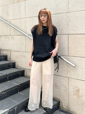 「サングラス」｜「アイテム（口紅/リップティント/グロス）」を使った、MINAEさん（レディース・160cm）の夏コーディネート