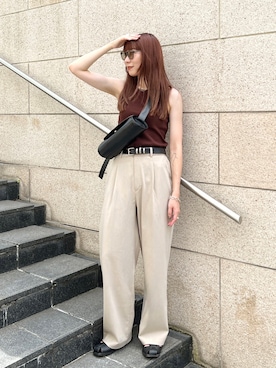 「アイテム（タンクトップ、ブラウン系）」を使った、MINAEさん（骨格ナチュラル・レディース・160cm）の夏コーディネート