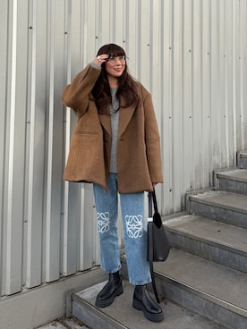 「LOEWE（ロエベ）のアイテム」を使った、MINAEさん（レディース・160cm）の冬コーディネート