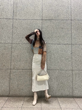 「ESPERANZA（エスペランサ）のプレートヒールスクエアショートブーツ（ブーツ）」を使った、나 츠さん（レディース・164cm・30代）の秋コーディネート