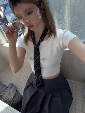 「Darich（ダーリッチ）のクロスフェードコンパクトTシャツ（Tシャツ/カットソー、ホワイト系）」を使った、나 츠さん（レディース・164cm）の春コーディネート