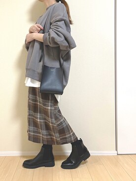 「チェック柄に恋してる」｜「アイテム（その他シューズ）」を使った、monakaさん（レディース・160cm）の冬コーディネート