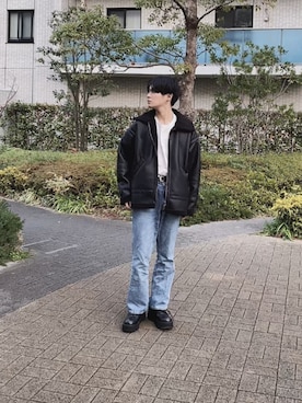 yuki☑️  さんの「12oz DENIM FLARE PANTS/12オンスデニム/フレアパンツ」を使ったコーディネート