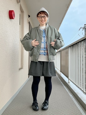 「アイテム（MA-1）」を使った、うちこさん（レディース・157cm）の冬コーディネート