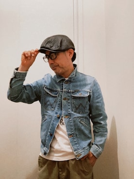 「LACOSTE（ラコステ）のアイテム（ハンチング/ベレー帽、ブラック系）」を使った、まゆChan  さん（メンズ・169cm）の春コーディネート