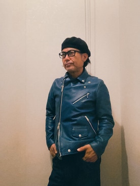 「アイテム（ライダースジャケット）」を使った、まゆChan  さん（メンズ・169cm）の秋コーディネート