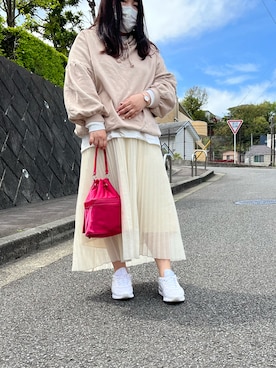 「アイテム（アナログ腕時計、ピンク系）」を使った、nanさん（レディース・164cm）の春コーディネート