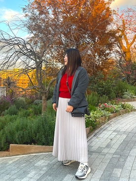 「アイテム（ブルゾン、グレー系）」を使った、nanさん（レディース・164cm）の秋コーディネート