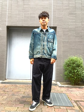 「アイテム（デニムジャケット）」を使った、土佐兄弟　兄　たくやさん（メンズ・182cm）の秋コーディネート