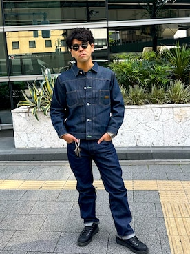 「NEIGHBORHOOD（ネイバーフッド）のアイテム（ジャケット/アウター、ブルー系）」を使った、土佐兄弟　兄　たくやさん（メンズ・182cm）の春コーディネート