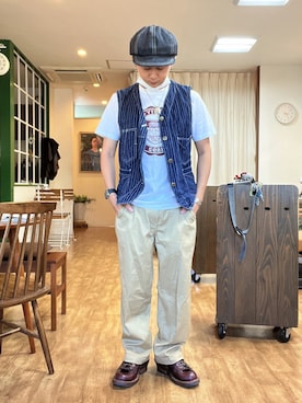「FREEWHEELERS（フリーホイーラーズ）のアイテム（帽子）」を使った、HAYAさん（メンズ・160cm）の秋コーディネート
