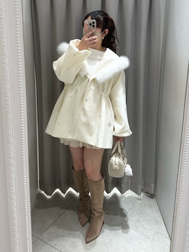 「one after another NICE CLAUP（ワンアフターアナザーナイスクラップ）の【リバイバル】ビジュー付き女の子コート（その他アウター、ホワイト系）」を使った、miho【骨格ストレート/イエベ春】さん（レディース・161cm）の夏コーディネート