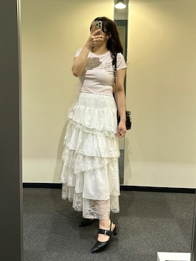 「one after another NICE CLAUP（ワンアフターアナザーナイスクラップ）のビジューバックルキルティングミュール（パンプス、ブラック系）」を使った、miho【骨格ストレート/イエベ春】さん（レディース・161cm）の夏コーディネート