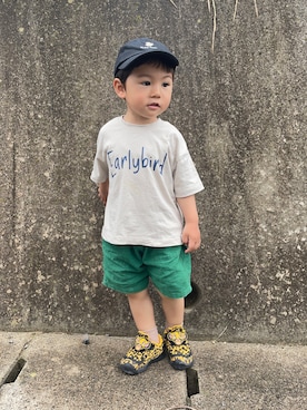 「アイテム（キャップ）」を使った、りつぼーさん（キッズ・90cm）の夏コーディネート