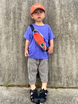 「アイテム（キャップ）」を使った、りつぼーさん（キッズ・90cm）の夏コーディネート