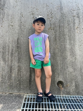 「NEW BALANCE（ニューバランス）の《New Balance》YO208（スニーカー）」を使った、りつぼーさん（キッズ・100cm）の夏コーディネート