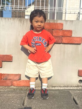 「アイテム（キャップ）」を使った、りつぼーさん（キッズ・90cm）の夏コーディネート
