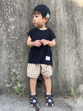 「アイテム（キャップ）」を使った、りつぼーさん（キッズ・90cm）の夏コーディネート