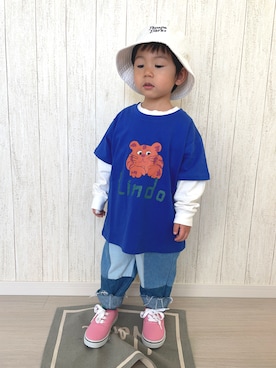「PAPAPAPARK（パパパパーク）のアイテム（帽子）」を使った、りつぼーさん（キッズ・90cm）の春コーディネート